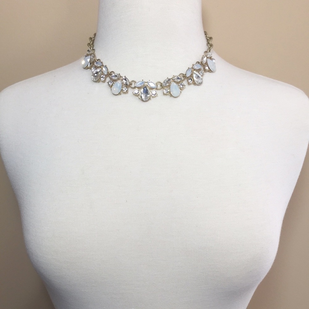 Clear & Milky Rhinestone Necklace Earrings Set - Picture 2 of 3